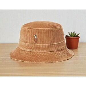 Polo Ralph Lauren Men's Corduroy Bucket Hat Tan Embroidered‎ Pony L/XL NEW
